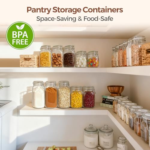 ComSaf Square Glass Jars with Airtight Lids 51 oz 3 Pack Wide Mouth | Flour sugar rice, Kimchi pickling, Sourdough pickling, Pantry organization, Dry food storage, Kitchen storage canister - size: 51oz*3