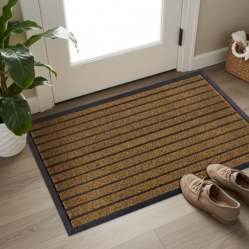 ubdyo Extra Durable Door Mat Outside Entrance (47" x 32", Bright Brown) | Dirt Trapping ,Non-Slip Backing, Indoor or Outdoor Use, Welcome Mat, Low Profile, Natural Rubber, Stain Fade Resistant - color: Bright Brown, size: 47" x 32" (Rectangular)