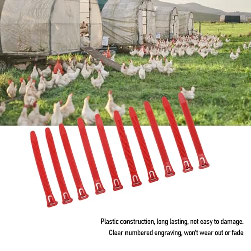 100pcs Chicken Leg Bands Rubber Chicken Identification Leg Bands Adjustable Duck Leg Bands Fadeless Numbered Poultry Chicken Identification Leg Tags for Farm Turkey Duck Chicken - color: Red