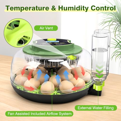 18 Chicken Egg Incubator with Temperature Control Auto Egg Turner | Humidity Display, Egg Candler, 2 Size Egg Trays, Chick Incubaotrs for Hatching Eggs Digital Incubator for Chicken, Duck Eggs - style: 18 Eggs