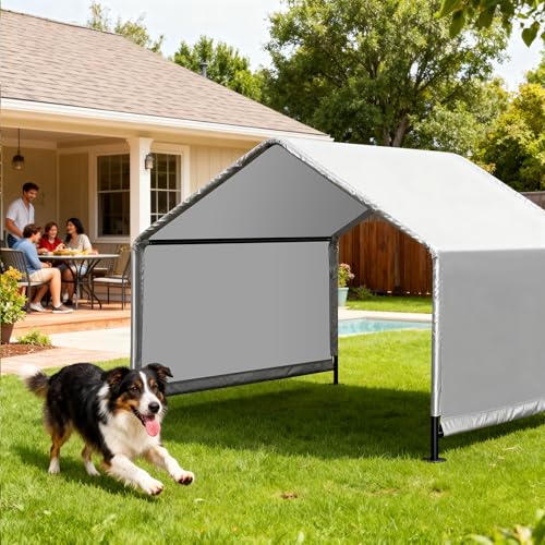 4'x 4'x 3.3' Dog Shade Shelter, Outdoor Dog Tent Dog House Canopy Waterproof, Sun Protection with Ground Stakes for Pet Medium Large Dogs, Cats, Pigs, Chicken, Goose (4‘’) | 4'X4'X3.3' Dog Tent, Windproof & Waterproof, Easy To Clean, Spacious Rest Space S