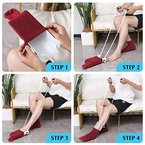 CAidRE Sock Aid - Wide 3.93" Sock Aid with Foam Handles, Sock Aide Device for Seniors, Sock Helper Easy On Easy Off for Regular Socks, White - color: White