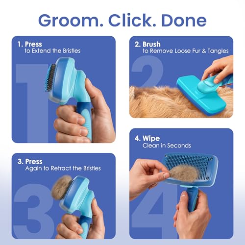 AKC Self-Cleaning Slicker Brush for Dogs & Cats, All Coat Types | Skin-friendly deshedding brush removes loose hair, mats and tangles with an easy-clean design. - style: Self Cleaning Slicker Brush