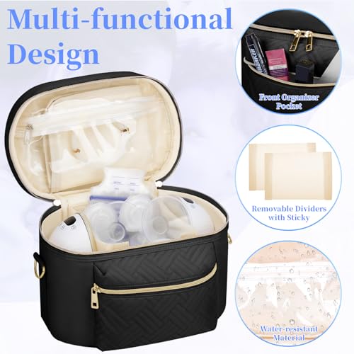 GDNasist Wearable Breast Pump Bag, Pumping Bag with Mat & Shoulder Strap | Portable Pumps Carrying Case Bag Compatible with Willow/Elvie/Medela/Momcozy for Nursing & Working Moms, Black - color: Black