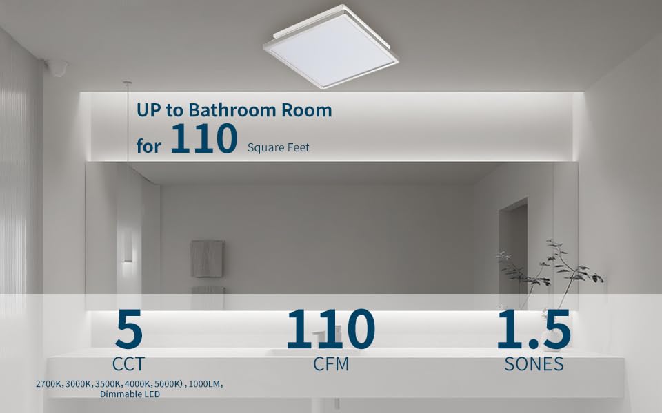 Tech Drive Modern Nickel Bathroom Fan with Light, 4 Inch Duct | 110CFM - size: 110CFM with 5CCT Light (Brushed Nickel)