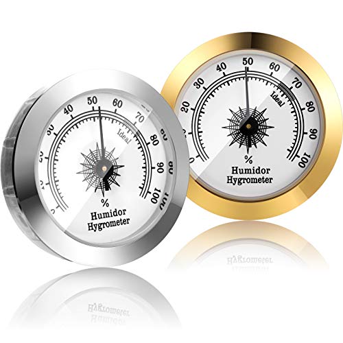 Frienda 2 Pcs Hydrometer 2 Inch Humidity Meter Cigar Humidor Hygrometers | Analog Dial Monitors Humidity, Maintains Optimal Cigar Moisture, Clear Scale , for Humidor Storage Boxes Cabinet Cans - color: Silver, Gold