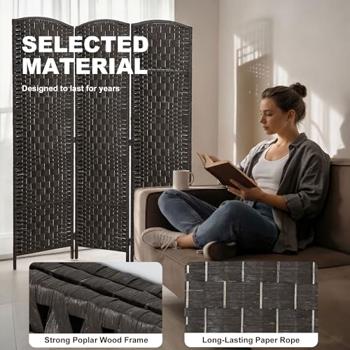 HOMCOM Room Divider 3-Panel, 6FT-Tall Folding Privacy Screen, Coffee | Freestanding Partition, Hand-Woven Design, for Room Separation, 360° Hinges, Paper Rope Diamond Weave - color: Coffee, size: 3 Panel