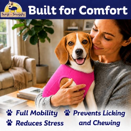 Surgi Snuggly Dog Surgery Recovery Suit, Cone Alternative, Spay/Neuter M | Dog Recovery Suit for Dogs — Veterinarian-Invented Surgical Suit & Recovery Onesie with Easy Bathroom Access After Surgery - color: Princess Pink, size: Medium (L-14"-17" | G-17"-2
