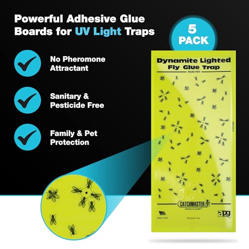 Catchmaster Pro Series Flying Insect Light Trap Replacement Board 5-PK, UV Light Fly Trap Refill, Adhesive Glue Boards, Bug Catcher, UV Lamp Mosquito Catcher, Home & Garage Pest Control - style: 911 Replacement Boards