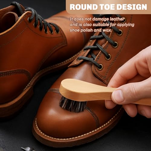4 Pcs Horsehair Shine Shoes Brush Kit Polish Dauber Applicators Cleaning Leather Shoes Boots Care Brushes Suede Cleaner Brush with Microfiber Shoe Cloth(Wooden Handle A) - style: Wooden Handle A