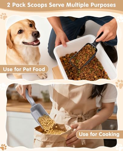 2-Pack Dog Food Scoop 1 Cup, Plastic Pet Food Measuring Scoop With Measuring Lines (1/2 & 1 Cup Markings) for Dogs, Cats, Fish, Bird（Black and Grey) - color: Black and Grey
