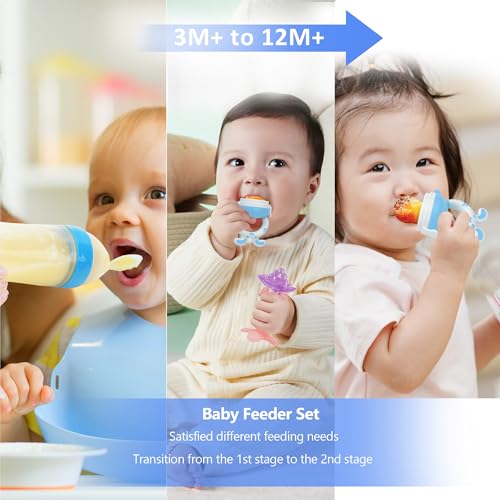 Baby Fruit Feeder Pacifier | 2 Infant Food Feeder Pacifier & 2 Baby Food Dispensing Spoon | Fresh Fruit Teethers for Babies | Silicone Feeder Babies,Infant Teething Feeders (Blue-Rabbit) - color: 04-Blue