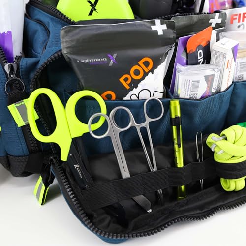 Lightning X Stocked X-Large Modular EMT Medic Trauma Bag w/Emergency Medical Fill Kit Supplies - Blue - color: Blue