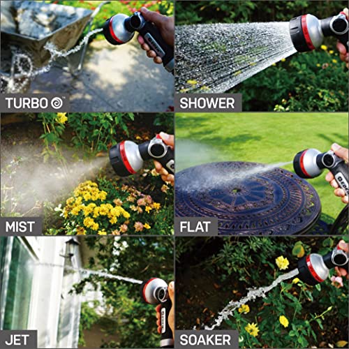 Eden 94814 Metal Thumb Control Heavy Duty Garden Hose Nozzle, Water Sprayer Nozzle with 6 Adjustable Watering Patterns, W/Quick Connect Starter Set for Plants, Lawn, Garden - style: Angled Thumb Control