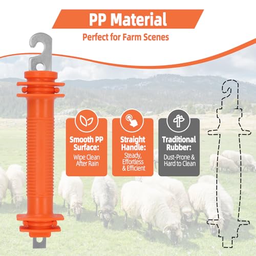 10 Pcs Electric Fence Handle | Heavy Duty Insulated Gate Handle with Spring Hook, High-Visibility Orange for Livestock & Garden Fencing