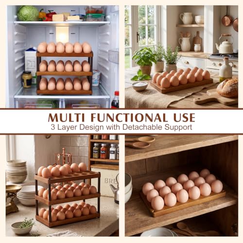 3 Tier Wooden Egg Holder Countertop Egg Holder for 54 Fresh Eggs Countertop Eggs Storage Tray Organizer Stackable Deviled Container Rack for Home Farmhouse Kitchen Decor