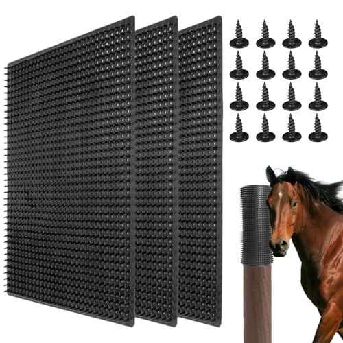 3 Pack Horse Scratching Post Pad, 14 x 11.8 Inch PVC Dog Back Scratcher, Livestock Scratching Brush, Horse Brushes Scratch Itch Relief Post Pad for Livestock, Horse Grooming, Cattle, Sheep
