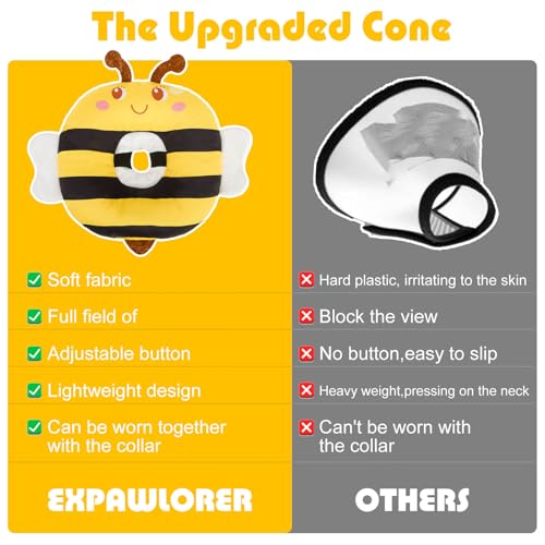 Cat Cone Collar Soft, Cat Recovery E Collar After Surgery to Stop Licking, Adjustable Waterproof Neck Elizabethan Pet Kitten Puppy Donut Pillow for Cats Wound Healing, Bee - color: Bee, size: Small(5-9.5in)