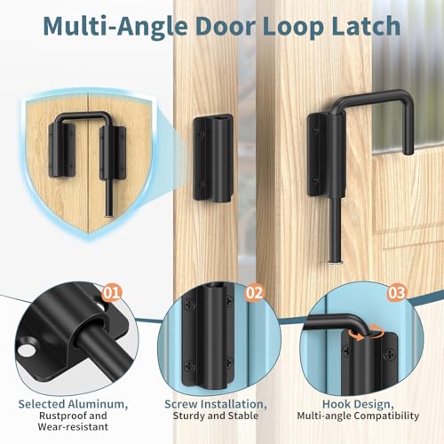 Upgraded Sliding Door Loop Lock, Barn Door Latch, Black-4PCS | 2.38″ Multi-Angle Locks for 90/180 Degree Aluminum Alloy Security Gate Latches for Fence, Window, Closet, Bedroom, Screen - color: Black-4PCS