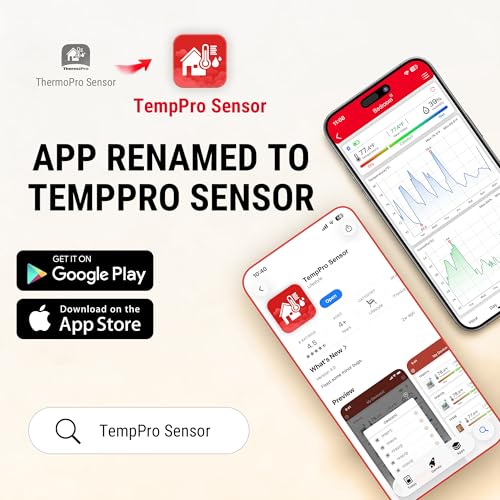 TempPro TempAir Bluetooth Hygrometer Thermometer for Greenhouse Up to 260ft | Room Indoor Thermometer Humidity Monitor, Humidity Meter Temperature Sensor with 2-Year Data Export&Large Backlit Display - size: Bluetooth