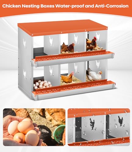 Garvee Chicken Nesting Box, 6 Compartment Metal Nesting Box | Wall Mount Chicken Nesting Boxes for Laying Eggs,Easy Egg Collection,6 Room Nest Boxes for Chickens - color: Red, size: 8 Compartment Chicken Nesting Box