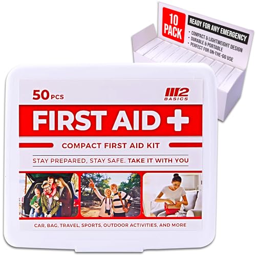 M2 BASICS 10x50 Piece Premium Mini First Aid Kit Bundle, Donation, Travel | 500 Total Pieces Bulk Pack For Charity, Car, Backpack, Office, School, Church, Camping, Family, Friends And Nonprofit