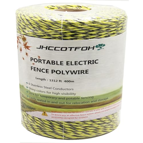 Electric Fence Polywire 1312 Feet，400 Meters 6 Conductors Portable Electric-Fence Rope for Reliable Conductivity and Rust Resistance - size: 1312 Feet
