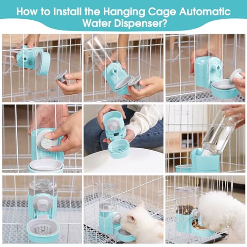 Hanging Cage Auto Small Pet Feeder Waterer Set for Puppy Cats, Blue | 1.2L Self-Feeding Feeder, 0.52L Waterer Set, Non-Spill Auto Gravity Kennel Feeding Station For Puppy Cats Rabbit Ferret - color: Sky Blue