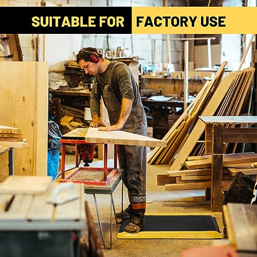 Timgle Anti Fatigue Mat 23.6" X 35.4", Diamond Plate Non Slip, 7/8" Thick | Heavy Duty Vinyl for Industrial Work Stations, Ergonomic Cushion Relieves Fatigue, Warehouse Factory Floor, Yellow Border - size: 36"L x 24.2"W x 0.8"Th