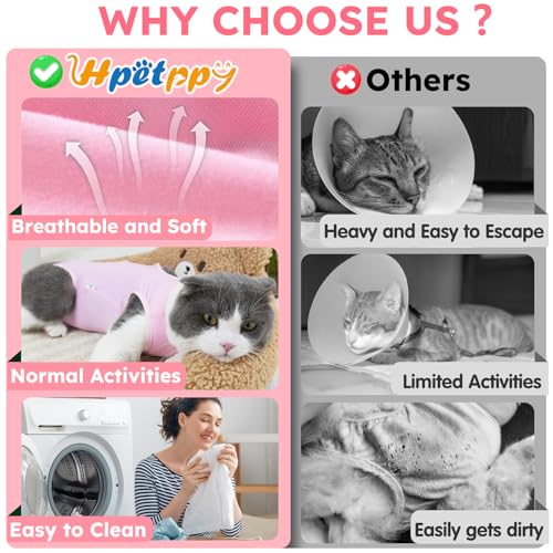 Hpetppy Cat Recovery Suit, Breathable Cat Surgery Recovery Suit Female, Cat Onesie for Cats After Surgery Spay Surgical Abdominal Wound Skin Diseases Cone of Shame Alternative (Pink,S) - color: Pink, size: Small