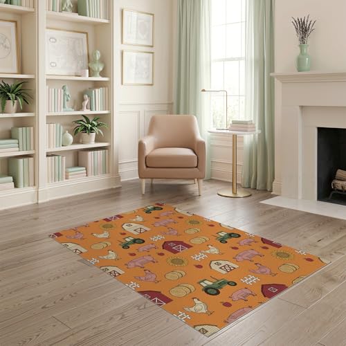 4'x6' Washable Country Sunflower Accent Rug, Orange Non-Shedding Small Carpet Pet Friendly & Non-Slip for Playroom, Bedroom, Reading Nook | Ref:1969512 - color: Orange/Pattern 20, size: 4' x 6' (Rectangular)