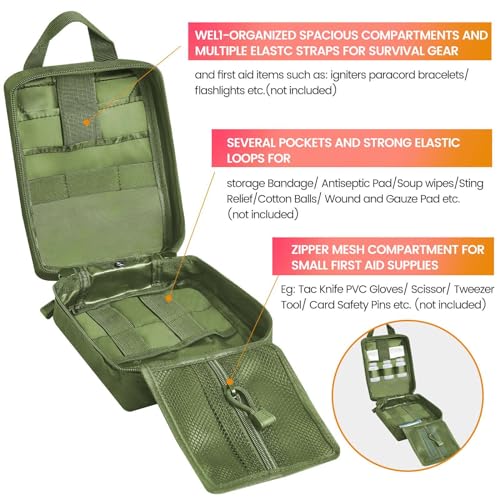 Medical Molle Pouch Tactical - 1000D Nylon First Aid Pouch, Big Capacity EMT Pouch Utility, Heavy Duty Military Grade Rip-Away Ifak Pouch for Home and Outdoor Activities（Bag Only - color: Green