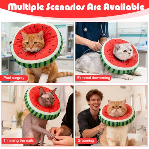 Cat Cone Collar Soft, Cat Recovery E Collar After Surgery to Stop Licking, Adjustable Waterproof Neck Elizabethan Pet Kitten Puppy Donut Pillow for Cats Wound Healing, Watermelon - color: Watermelon, size: Small(5-9.5in)