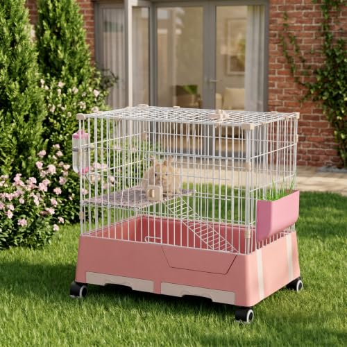 STILLCOVE 2-Tier Rabbit Cage: Small Animal Pets Enclosure with Water Bottle | Hay Feeder, Liner, Dustpan & Brush Set, Guinea Pig Hamster Bunny Hutch, Small Pet Habitat for Ferret Chinchilla Rodent Indoor - size: 28.3"L x 18.5"W x 27.2"H
