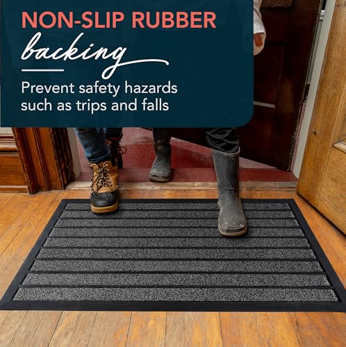 ubdyo Extra Durable Door Mat Outside Entrance (32" x 20", Bright Grey) | Dirt Trapping, Non-Slip Backing, Indoor or Outdoor Use, Welcome Mat, Low Profile, Natural Rubber, Stain Fade Resistant - color: Bright Grey, size: 32'' x 20'' (Rectangular)