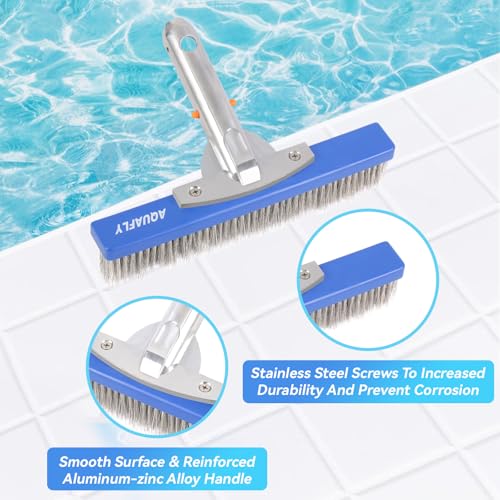 10" Stainless Steel Pool Brush, Heavy Duty for Concrete Pools | Durable wire bristle brush head for deep cleaning walls & floors. Removes tough buildup safely - size: 10 inch