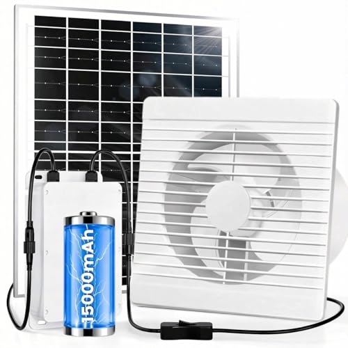Solar Powered Fan with 24000mAh Battery, Usable At Night for Chicken Coop | Solar Exhaust Fan, 40W Quiet, Waterproof, High Airflow for Outdoor, Greenhouse, Sheds, Pet Houses Ventilation Equipment - size: 9.8 inches