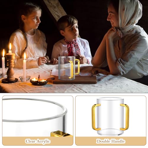 Dingion Judaica Hand Washing Cup for Netilat Yadayim,Clear, Gold Handle | Clear Acrylic Judaica Hand Washing Cup Stable Dual Gold Handles 5 Inch Netilat Yadayim Cup Traditional Jewish Ritual Kohanim - color: Clear, Gold Handle
