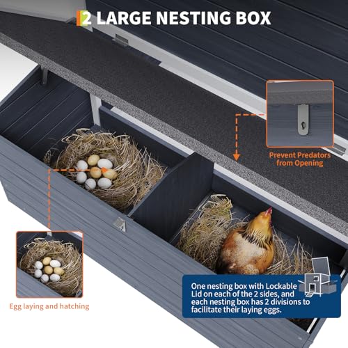 Garvee Wooden Chicken Coop with 2 Nesting Boxes & Pull-Out Tray, Outdoor Chicken House with Waterproof Roof, Poultry Cage for Guinea Pig, Rabbit, Duck - 62.2x31.1x38.6 in