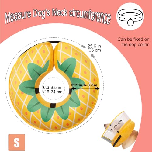 Inflatable Dog Cone Collar for Large Medium Small Dogs, Soft Dog Donut Collar Adjustable Recovery Cone for Pets After Surgery, Extra Enhanced Anti-Licking Guard Shield (Pineapple, Small) - color: Pineapple, size: Small