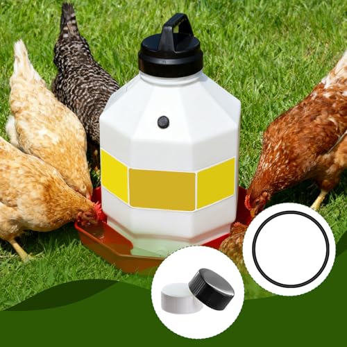 Plastic Poultry Waterer Replacement Parts Kit | 10 Caps & 4 O-Rings, Compatible with Miller, Little Giant PPF & Farm-Tuff 3/5/7 Gallon Poultry Founts (Black & White) - color: Black & White