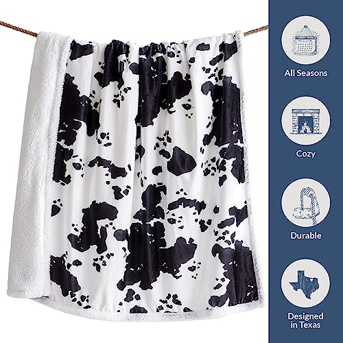 Indigo Hill by HiEnd Accents Elsa Cow Print 54x68 Sherpa Throw Blanket | Black Cowhide Pattern, Rustic Western Style, Animal Print Fleece Blanket for Camping, Outdoor, Couch, Sofa, or Bed - color: Elsa Cow Print Black