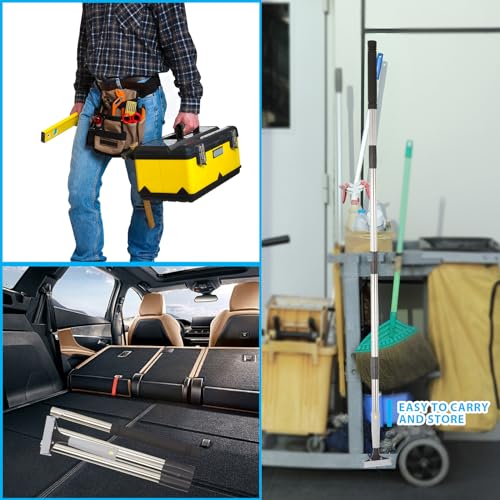 Floor Scraper, 31" to 61" Scraper Tool Long Handle with 4-inch Razor Blade Stainless Steel Material Adjustable Cleaning Glass Wall Gum Paint Tile Glue Linoleum Carpet Sturdy Durable