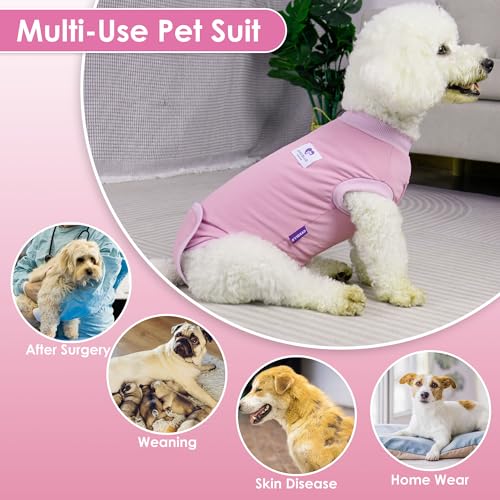 cyeollo Dog Surgery Recovery Suit for Female Male Dogs Cats Soft Breathable Dog Onesie After Spay, Neuter, Anti-Licking Pet Surgical Recovery Snugly Suit Bodysuit, Pink, XS - color: Pink, size: X-Small (Back: 9"-11")