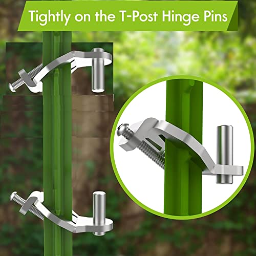 T-Post Gate Hinge Pins - Heavy Duty Gate Hanger, Hang a gate from a Metal T Post, Steel Gate Hinges Target Hanger for Farm Gate, Garden & Backyard Gate, Easy to Install. (Patent) - color: Silver