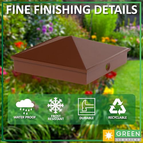 GreenLighting 4x4 Aluminum Pyramid Post Cap Cover (Brown 12 Pack) Fits 4x4 Nominal Wood (True 3.5 x 3.5) Powder Coated Matte Outdoor Caps Cover, Fence, Decking, Waterproof - color: Brown 4x4, size: 12 Pack