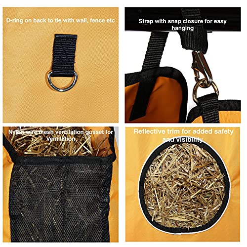 Majestic Ally 1200 D Hay Feeder Tote bag for Horses, Sheep with Reflective Trim- Reduces Waste - comes with 36” Hay Net. (Black) - color: Black