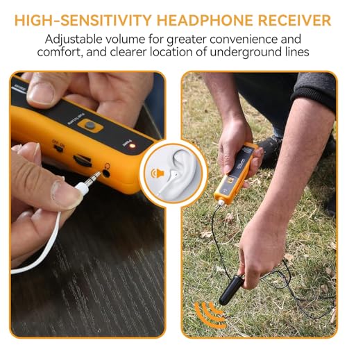 Underground Wire Locator Cable Tester F02 Tracker with Earphone for Locate Buried and Hidden Wires and Cables Pet Fence Wires and Other Hidden-Wires - color: Yellow