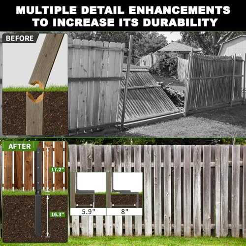2-Pack Fence Post Repair Kit, 33.5" Heavy Duty Adjustable Thickened Metal Fence Post Anchor with Anti-Rust Coating for Repairing Tilted and Broken Wooden Post