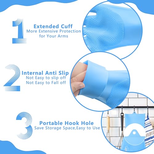 Pet Grooming Gloves—Dog Washing Gloves with High-Density Teeth | Dog Bath Scrubber with Enhanced Five Finger Design, Silicone Gloves for Dogs and Cats Bathing, Massage (Blue) - color: Blue